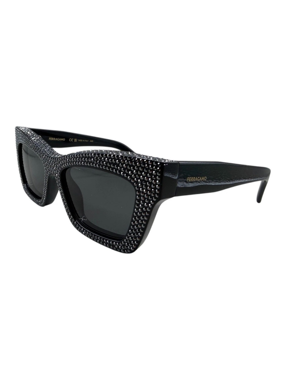 Salvatore Ferragamo Black Swarovski Crystal-Studded Sunglasses (NEW IN BOX) - Picture 4 of 10